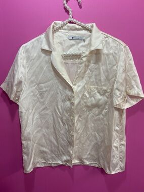 Alexander Wang Silk Ivory Button Down Short Sleeve Top
